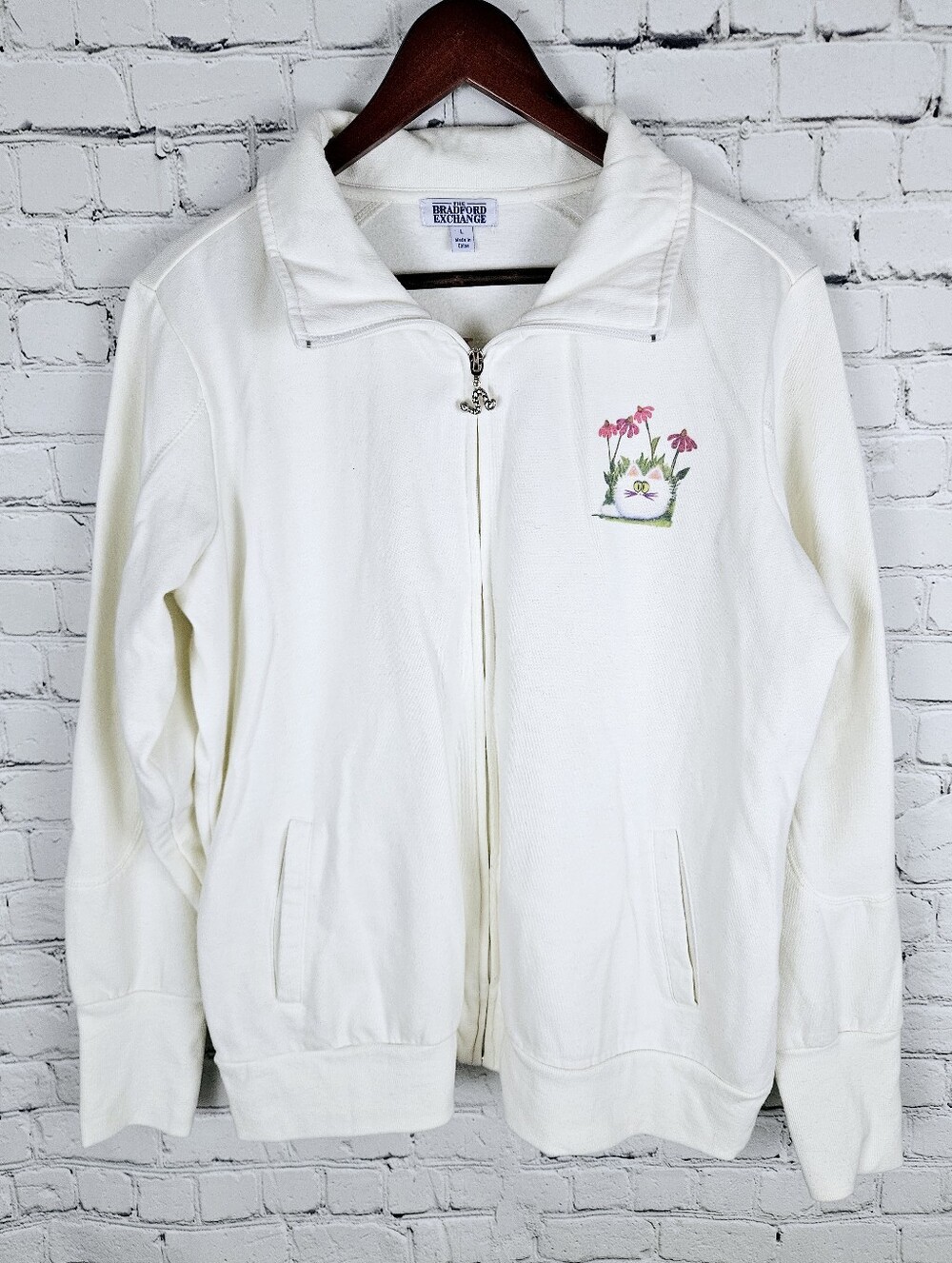 THE BRADFORD EXCHANGE | "Cranky Cat" sequin embellished long sleeve zip jacket